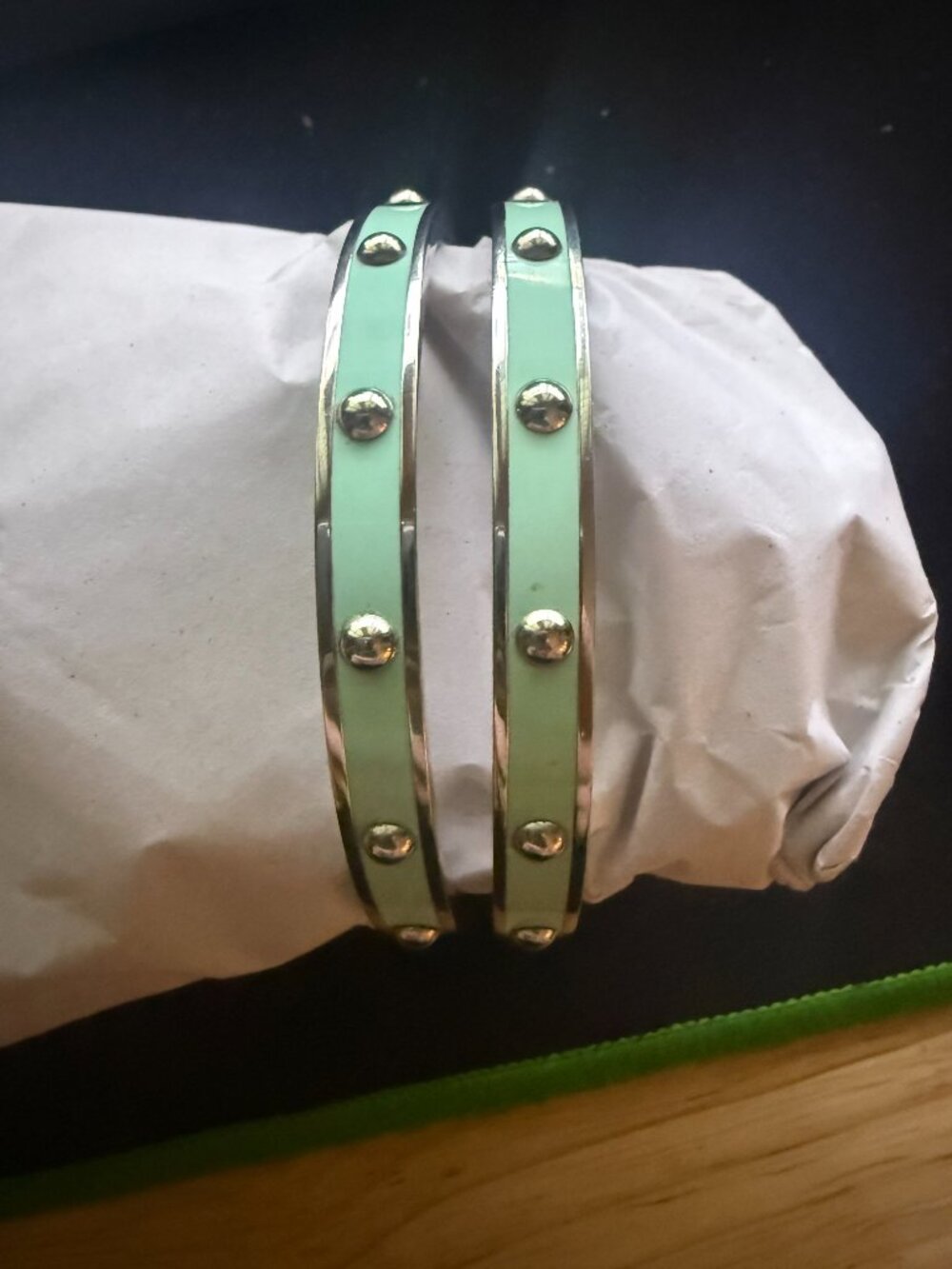 Set of 2 Coach Vintage bracelet Rivets Enamel Green Silver Plated Bangle
